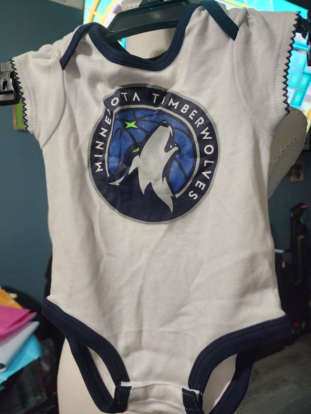 NBA Minnesota Timberwolves White and Navy Baby One-Piece Sz 3/6M New W/O Tags